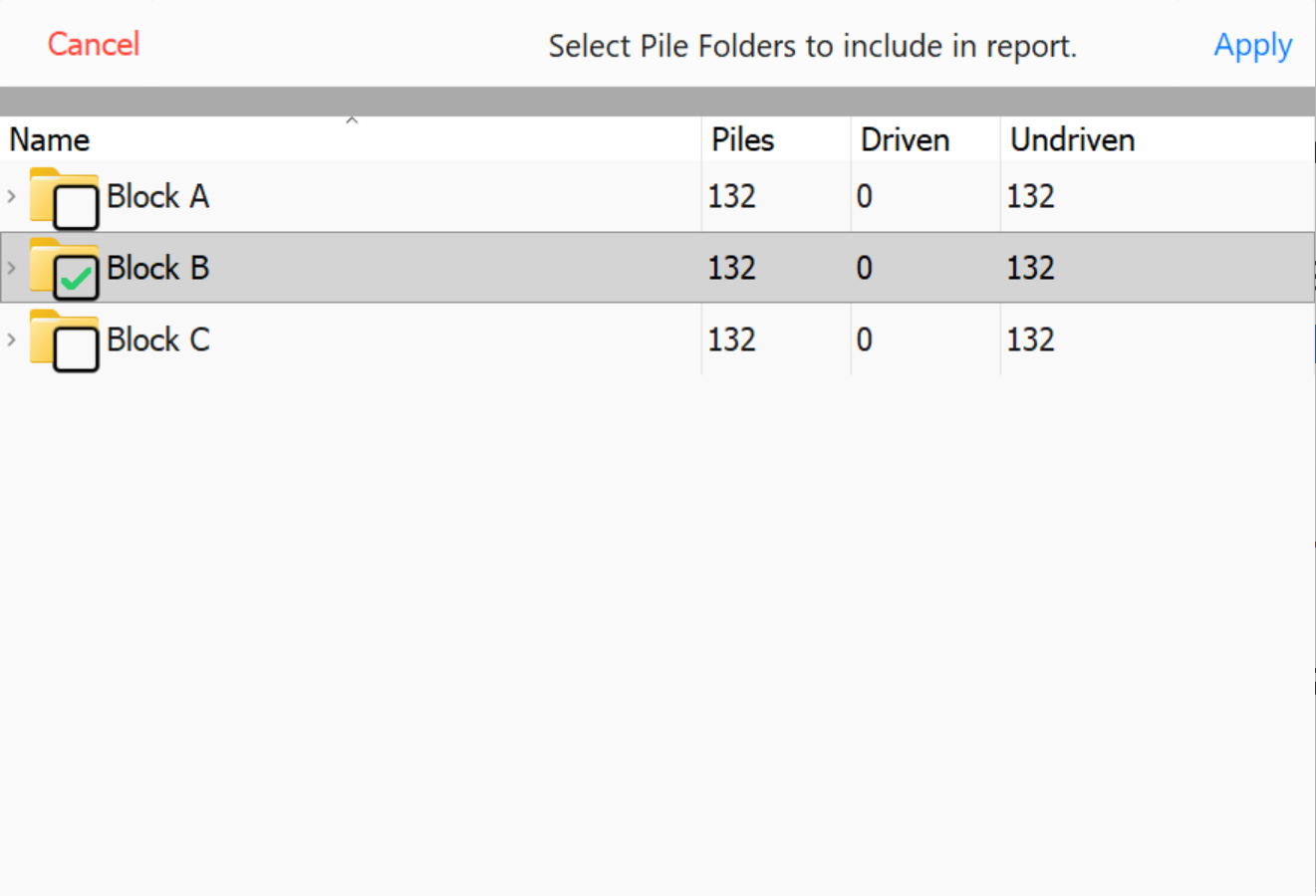 Selected Pile Folders
