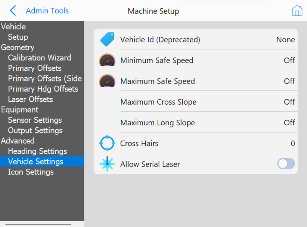 Vehicle Setup Page