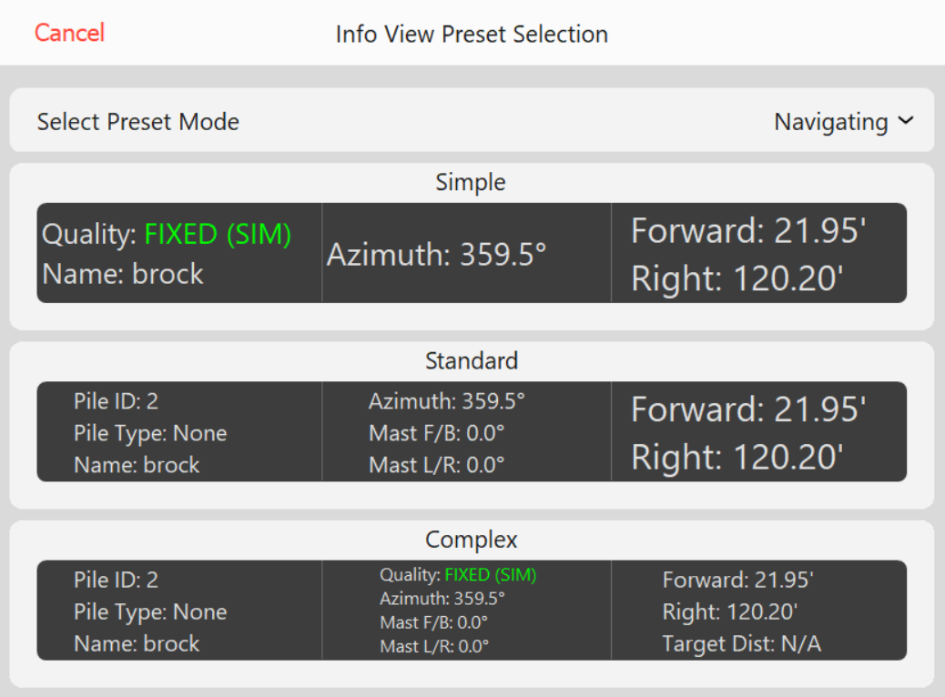 Info View Preset Selection