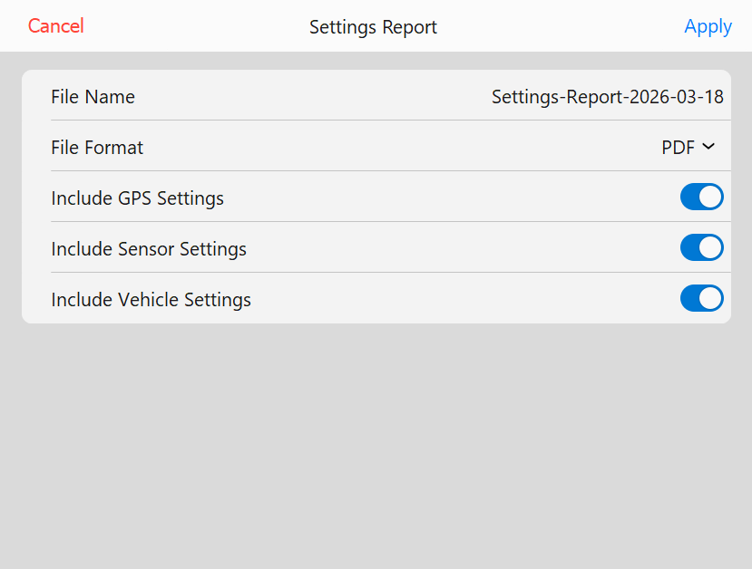 Settings Report
