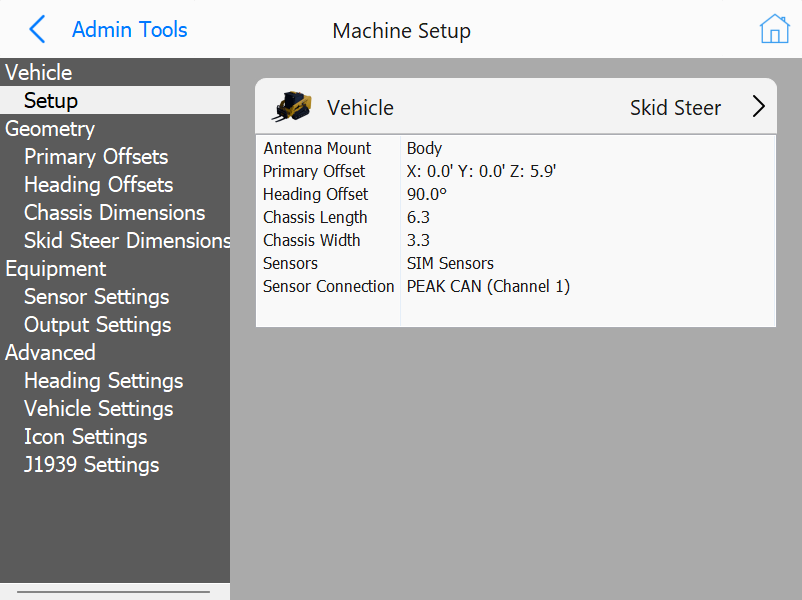 Vehicle Setup Page