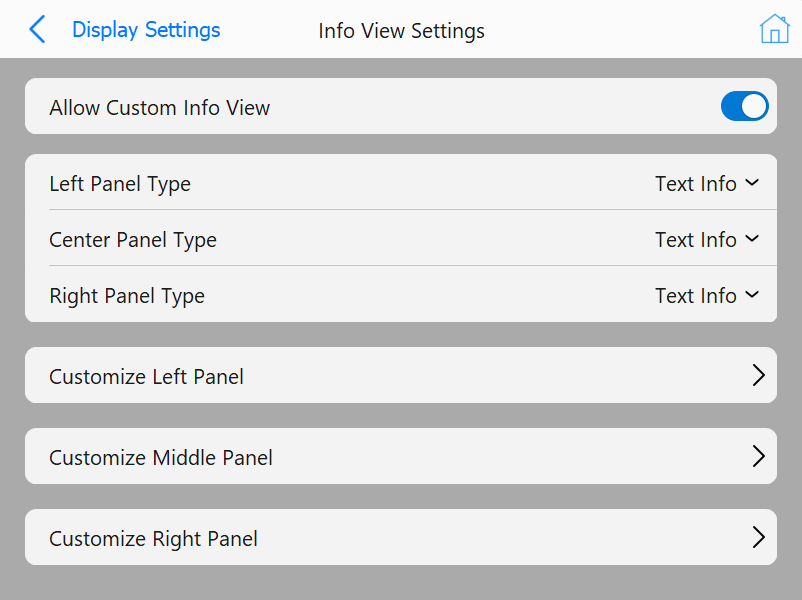 Info View Custom Settings