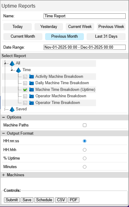 Uptime Report Menu