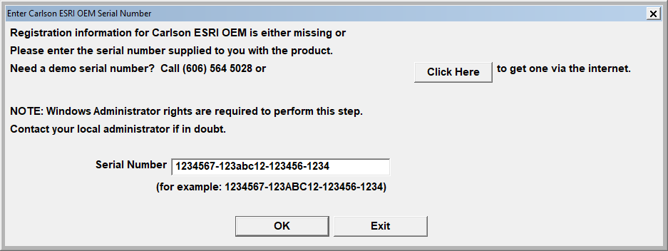 Enter Esri OEM Serial Number