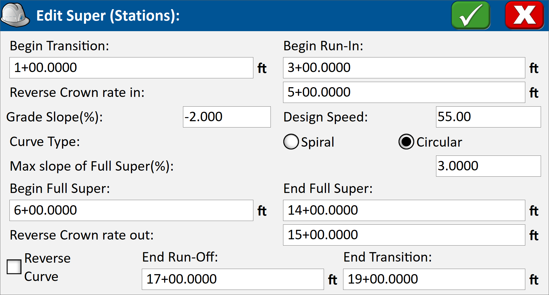 Add/Edit Superelevation