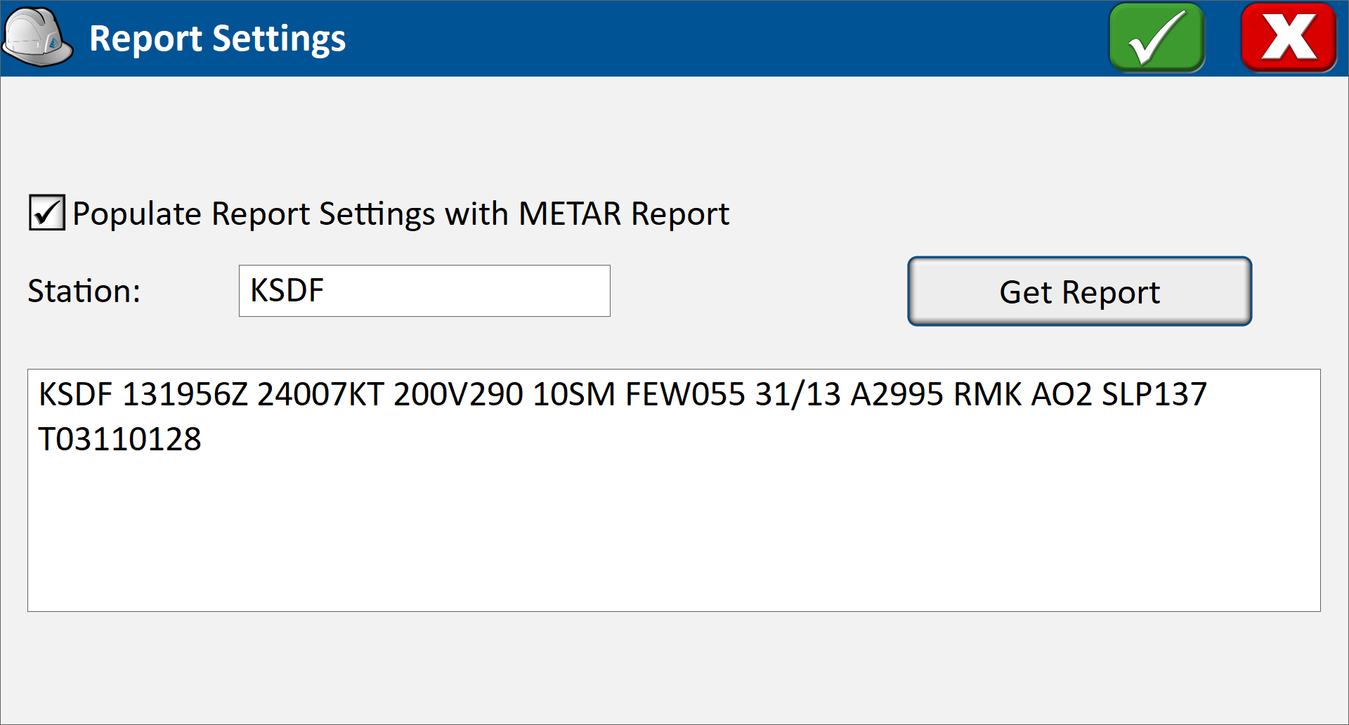 METAR Report Settings