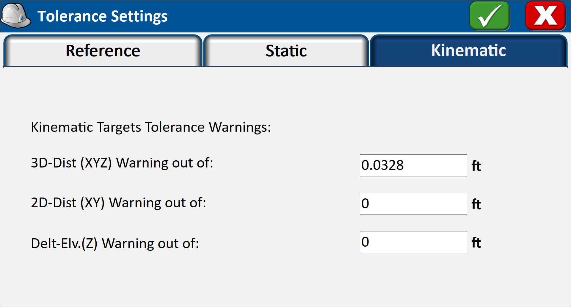 Tolerance - Kinematic Settings