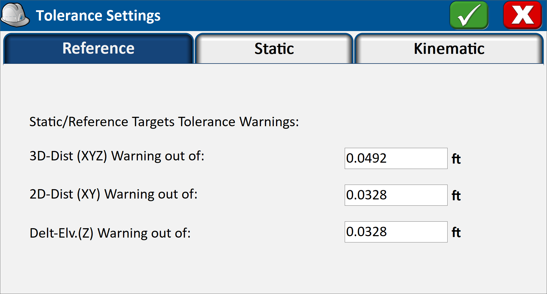 Tolerance - Reference Settings