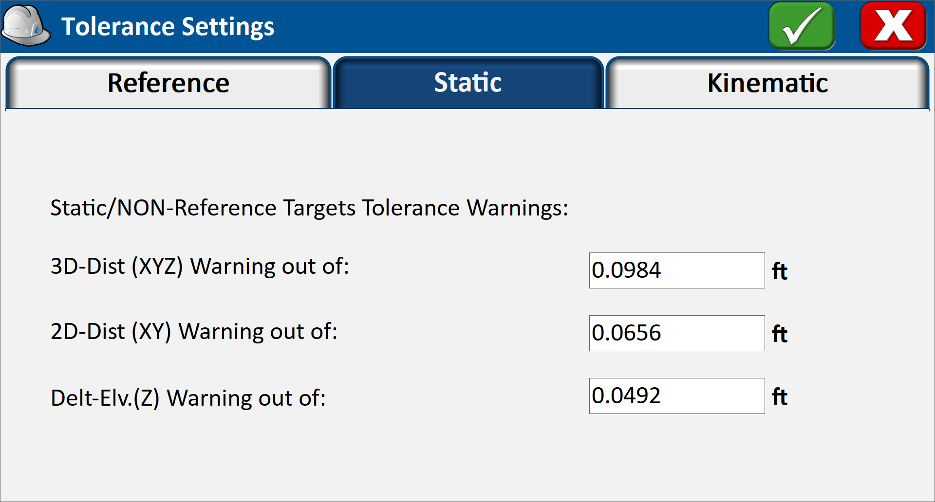 Tolerance - Static Settings