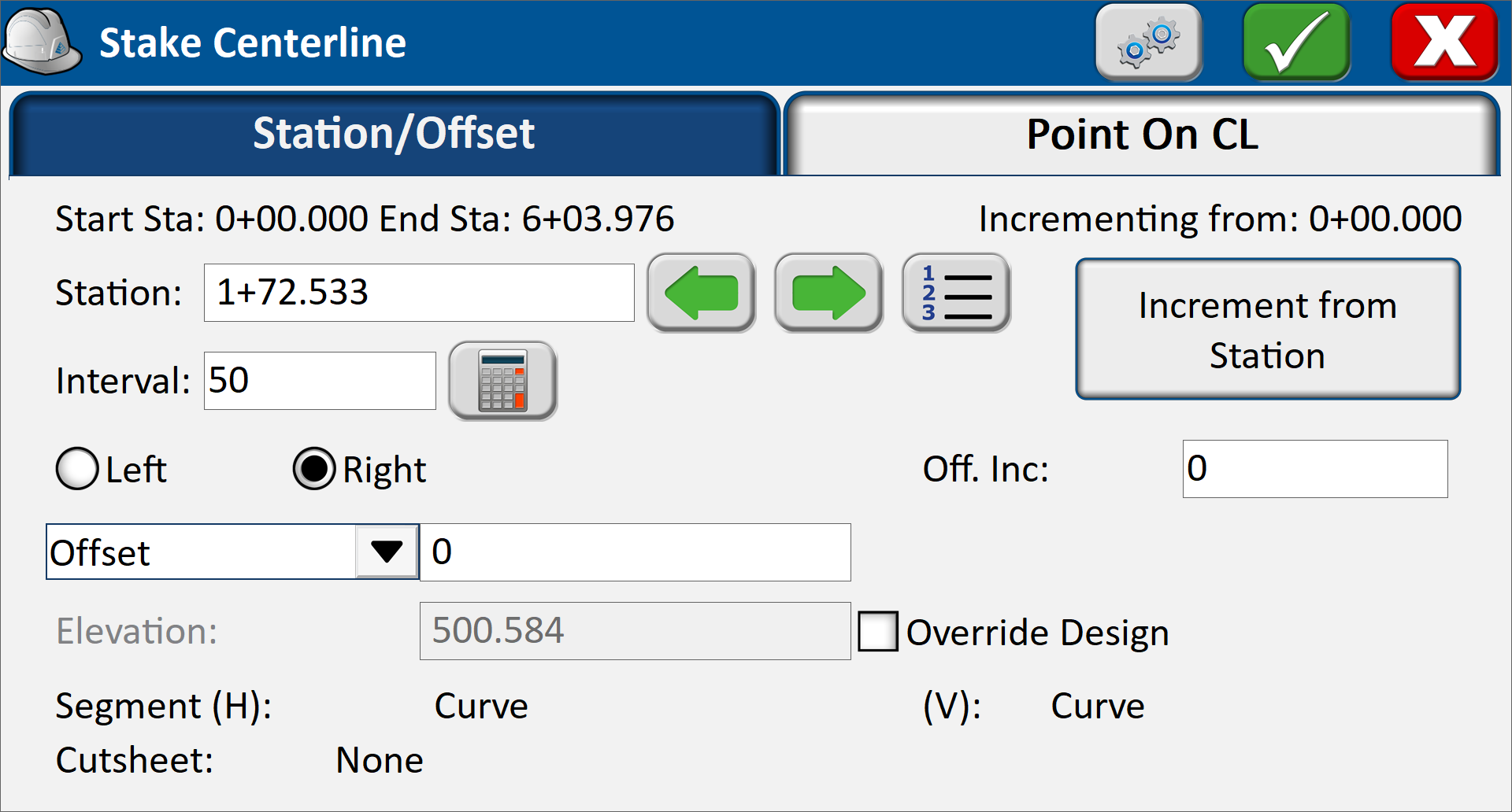 Station/Offset tab