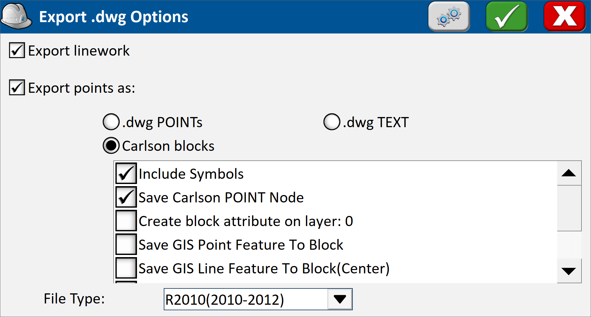 Export DXF Options