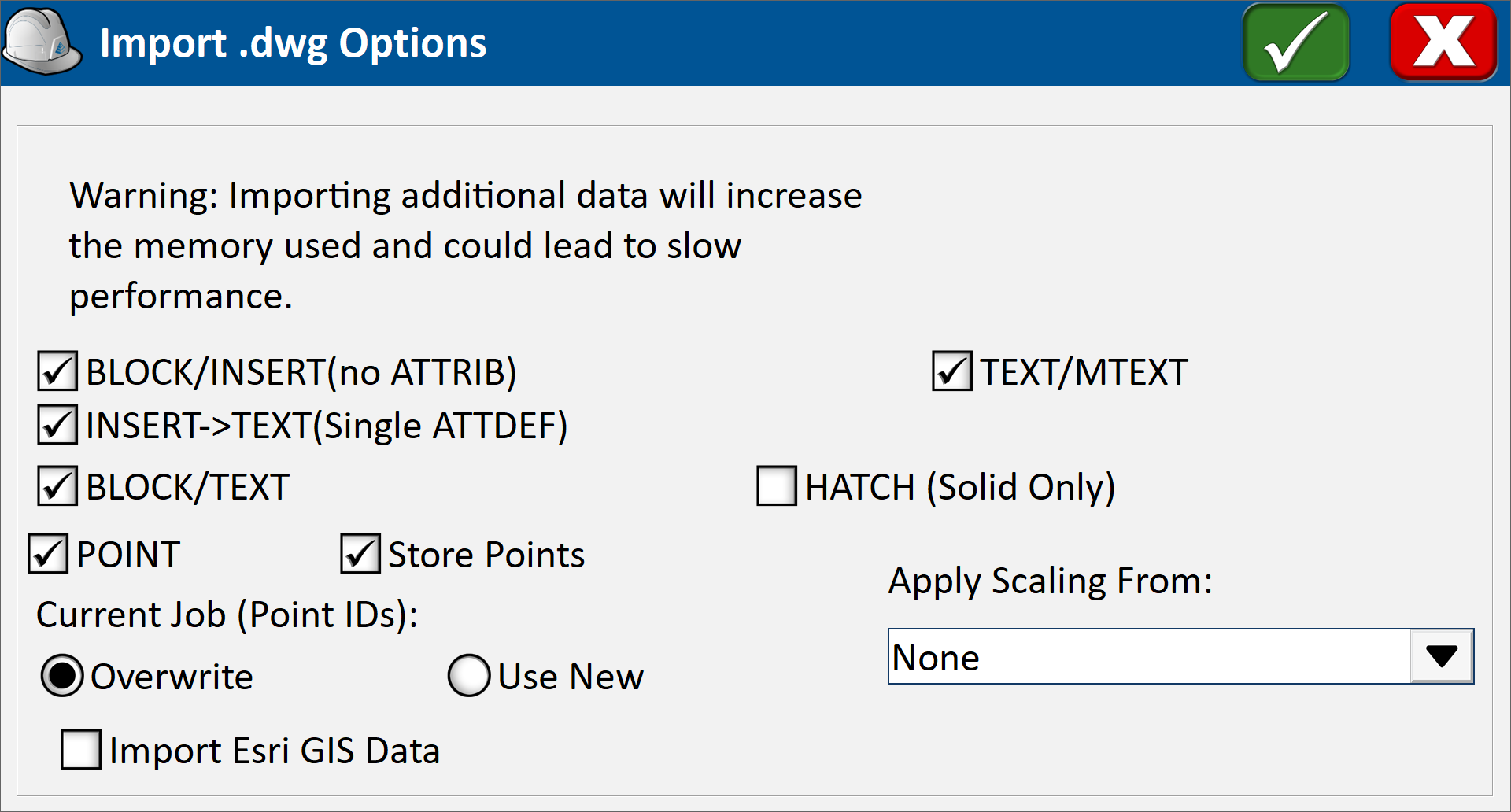 Import DWG Options