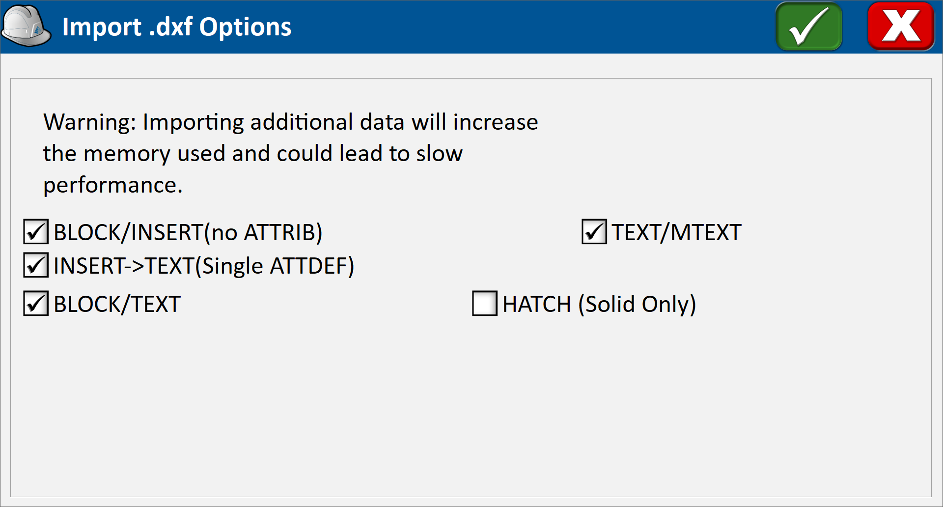 Import .dxf Options