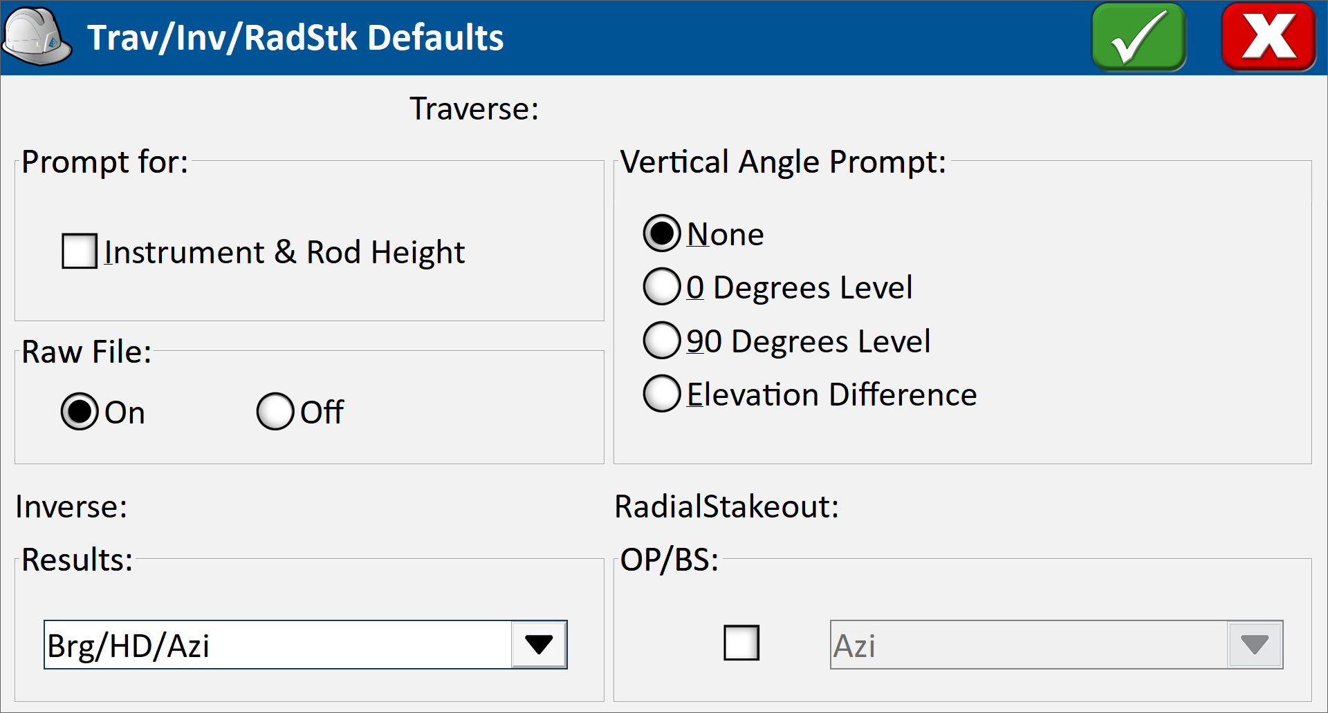 Traverse, Inverse, Radial Stakeout defaults