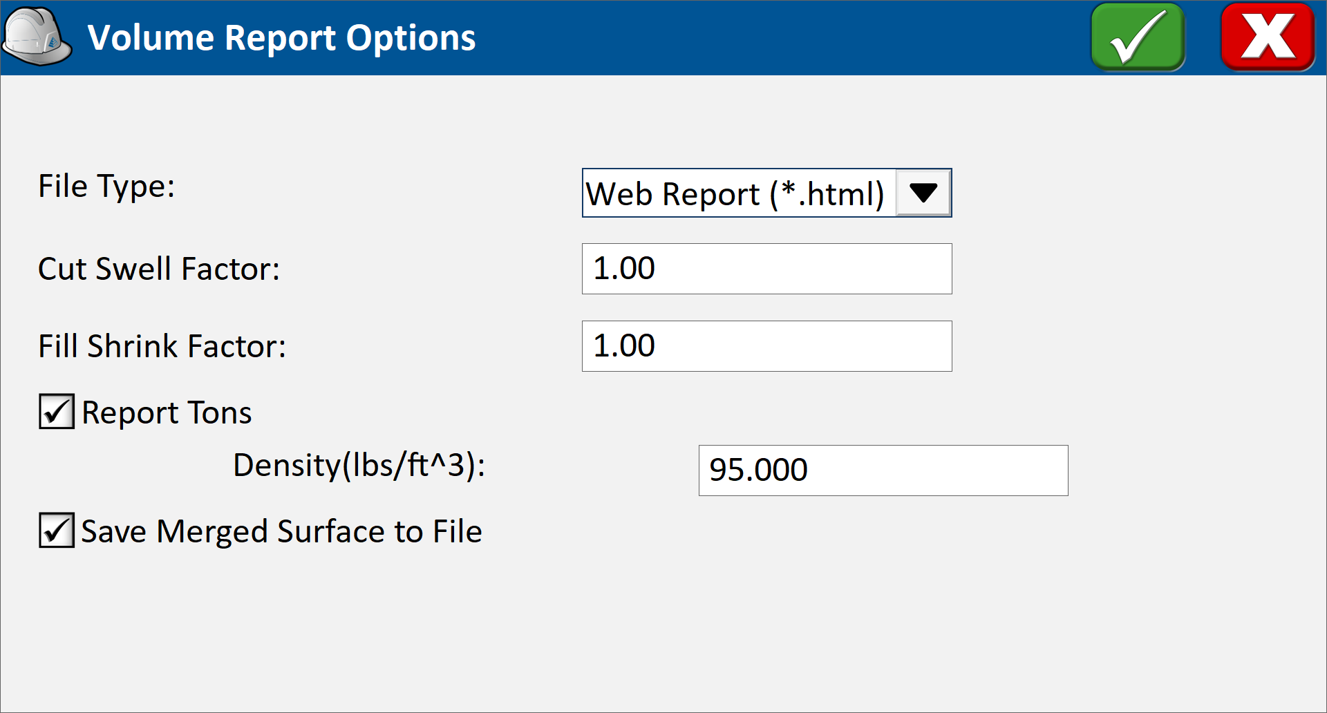 Volume Report Options